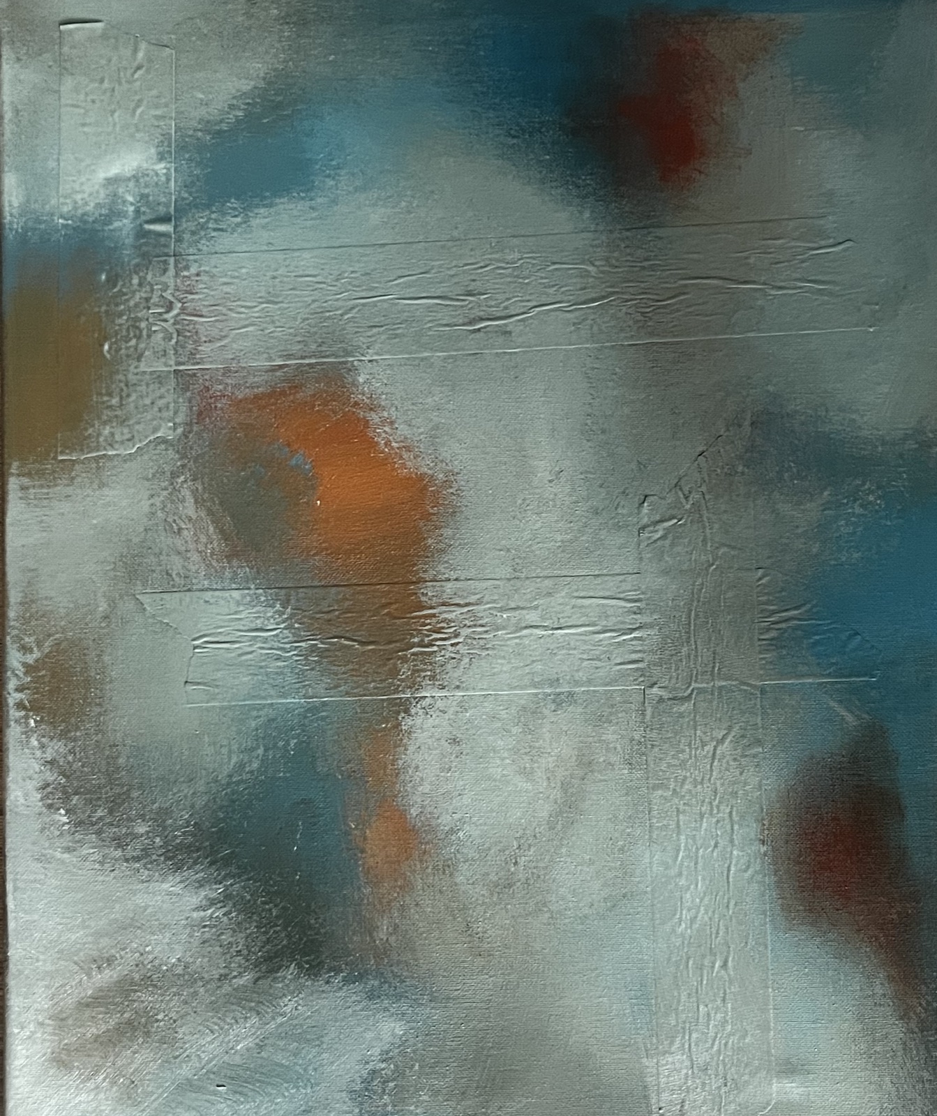Abstract in silver, blue and orange