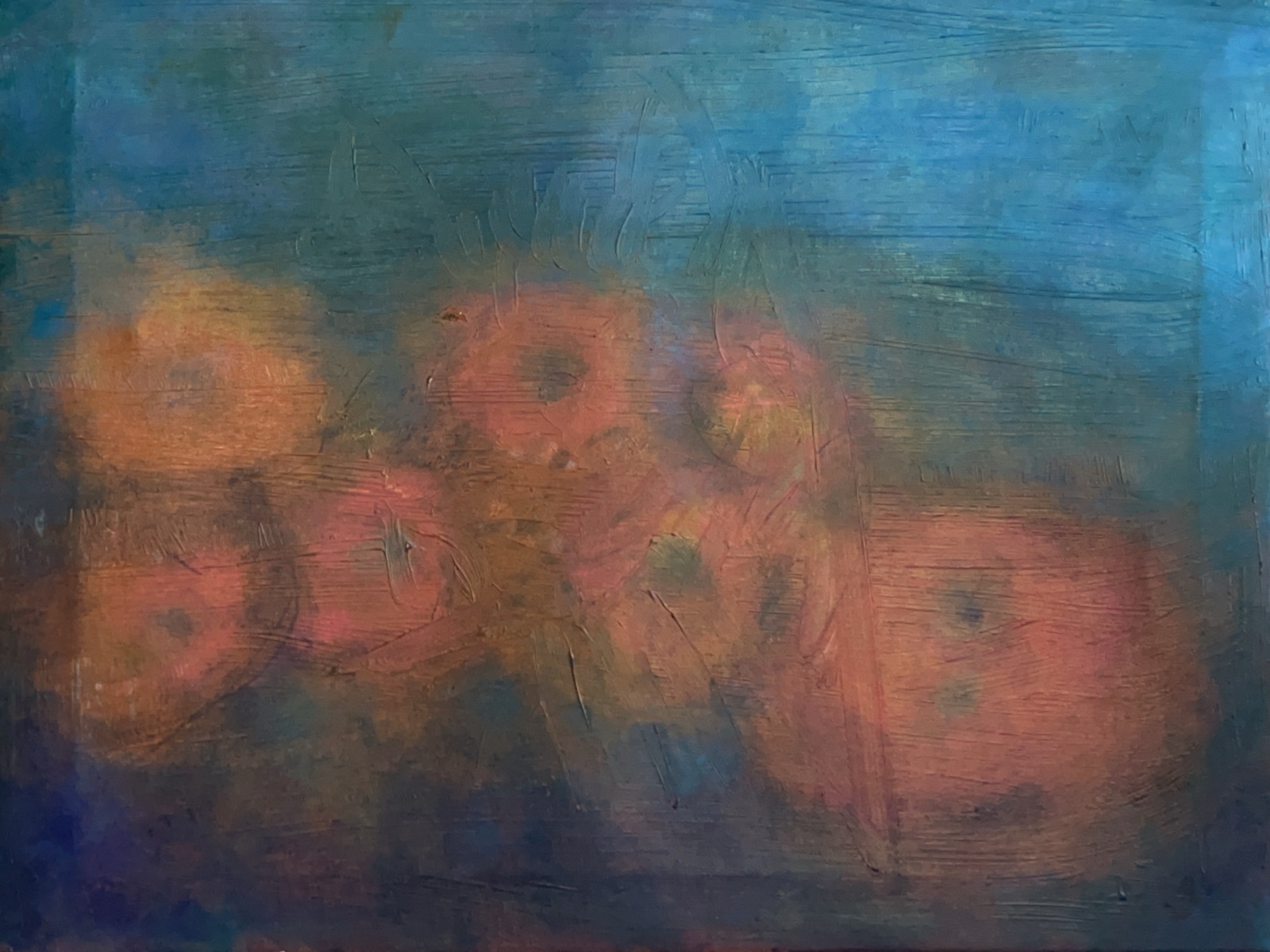 Bruise — blue and orange floral abstract