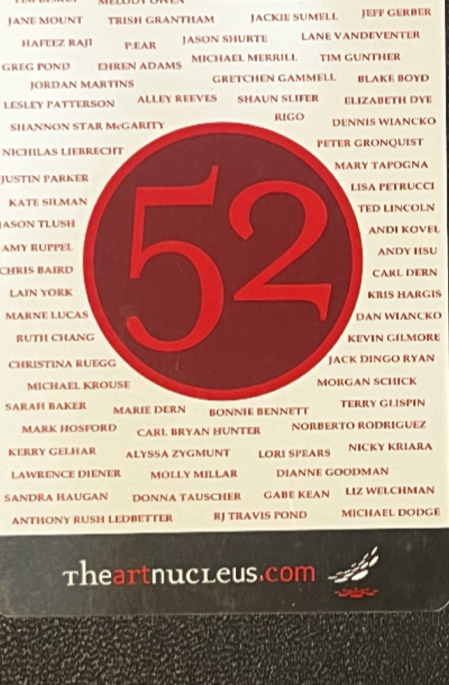 The Art Nucleus '52' exhibition card with artist list