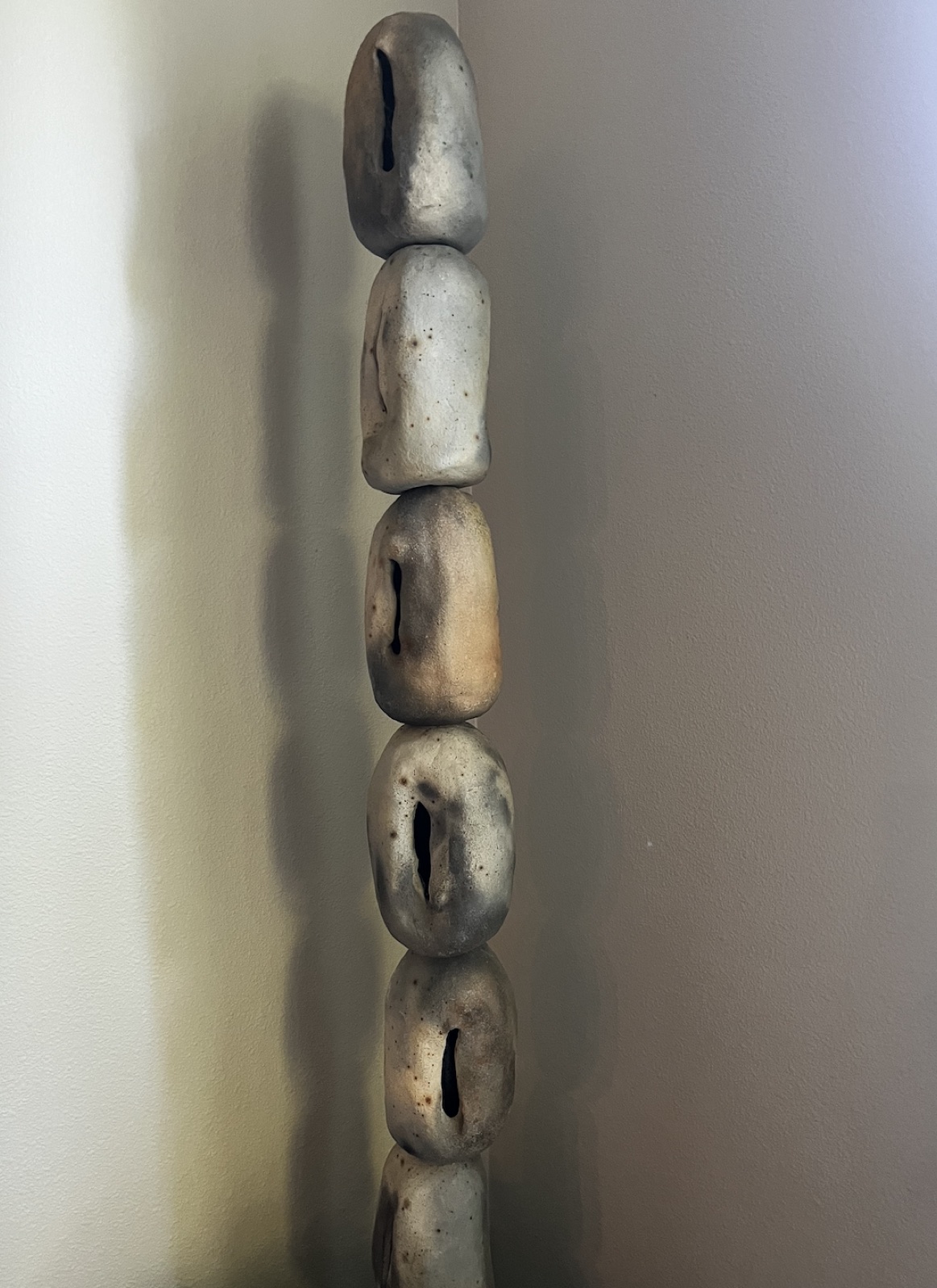 Stacked ceramic totem sculpture